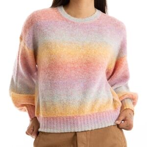 Sundry Anthro, Puff Sleeve Colorful Crew Neck Sweater